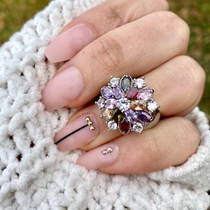925 Silver Multicolor Topaz Ring Size 6-10